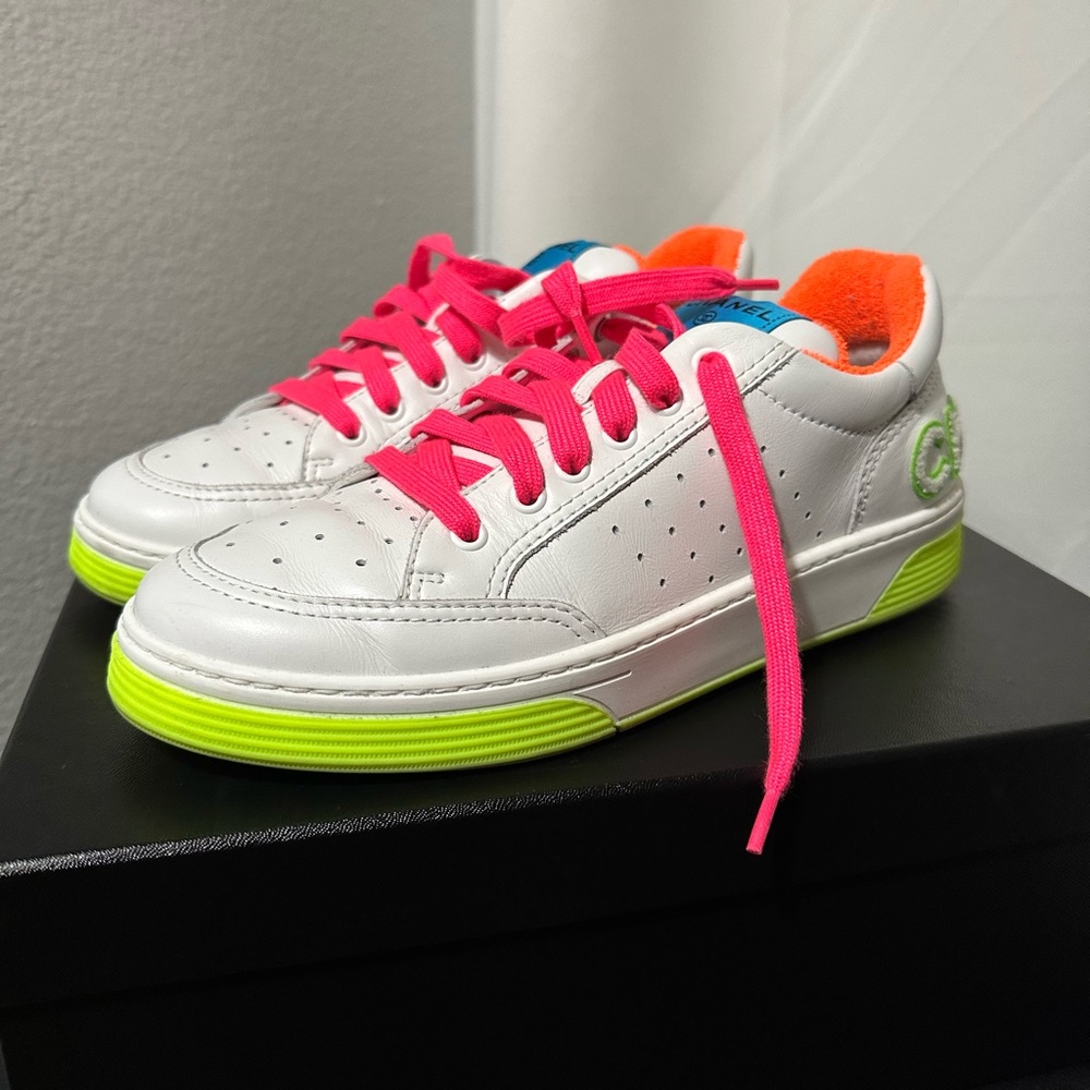 Chanel low top neon sneakers